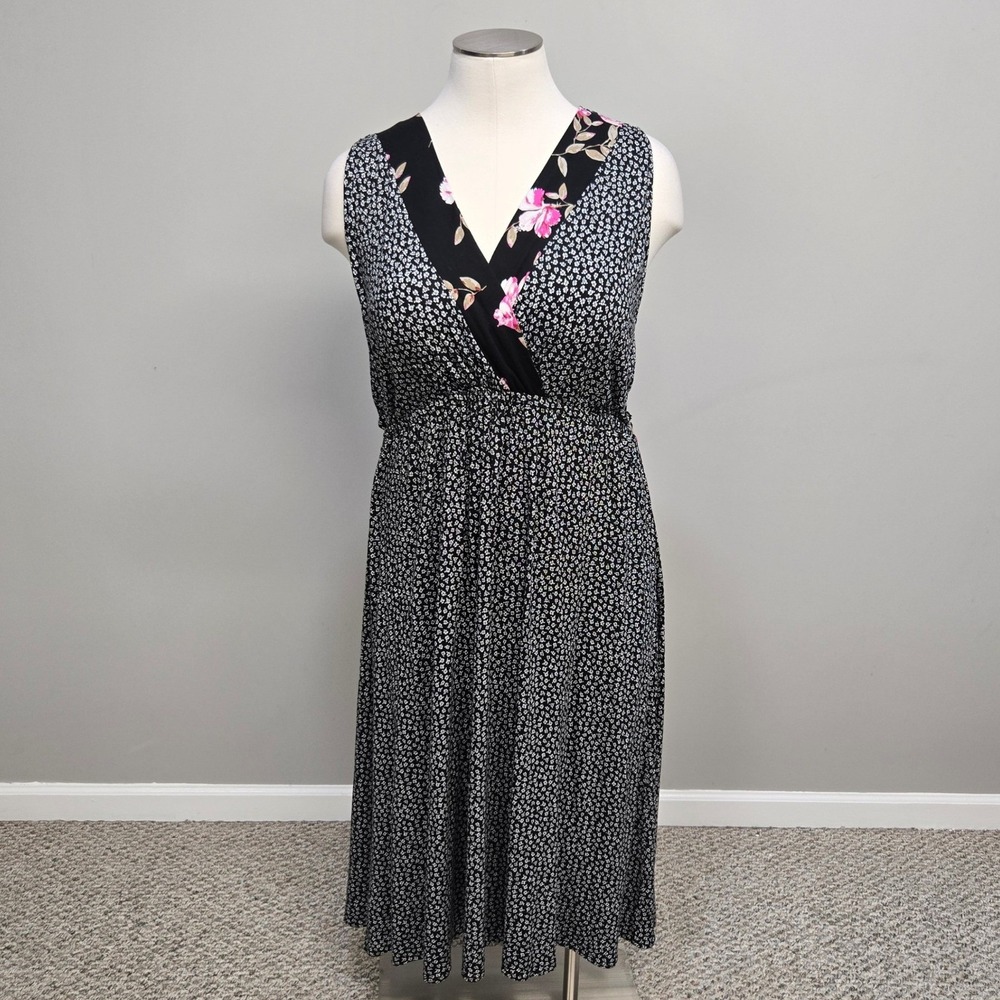 American Rag Midi Dress Plus Size 2X Black Floral Boho Romantic Fairy Festival